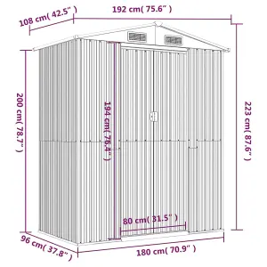 Berkfield Garden Shed Light Grey 192x108x223 cm Galvanised Steel