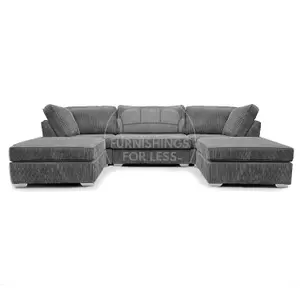 Bishop Grey U Shaped Soft Fabric Jumbo Cord Detachable 5 Seater Large Sofa