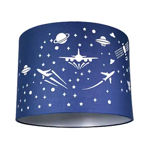 Stars and UFOs Decorated Children/Kids Midnight Blue Cotton Bedroom Lamp Shade