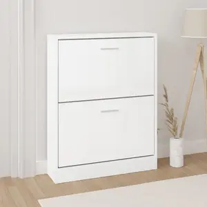 Shoe Cabinet High Gloss White 59x17x81 cm Engineered Wood