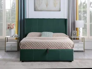 Amelia Plus 5ft Kingsize Storage Lift up Bed Green Velvet Fabric