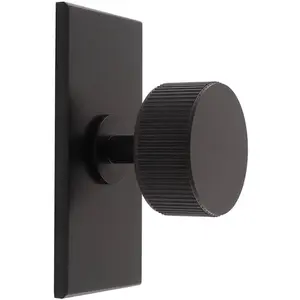 Reeded Radio Cabinet Door Knob & Matching Backplate Lined Matt Black 76 x 40mm