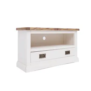 Cosenza Off White 1 Drawer TV Cabinet Brass Drop Handle