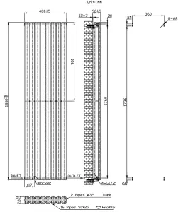 VURTU2 Designer Vertical Double Panel Radiator, 1800(H) x 480(W), Anthracite, 613640