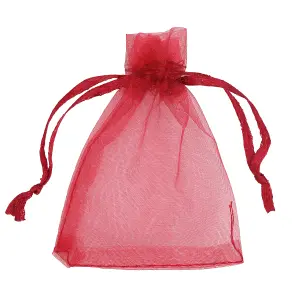 Neel Blue Pack of 100 Organza Bags, 7cm x 9cm Gift Bags Sheer Drawstring Pouches, Burgundy