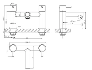 VURTU Braughing Bath Filler,  1/4 Turn, Dual Lever Ceramic Disc, High/ Low Water Pressure, 240(H) x 200(W), Chrome, 628538