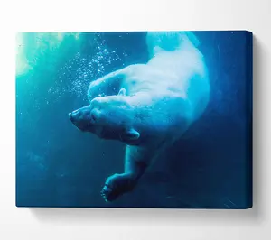 Polar Bear Swimming Canvas Print Wall Art - Medium 20 x 32 Inches