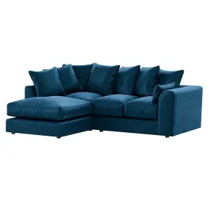 Brooklyn Plush Velvet 3 to 4 Seater L Shaped Corner Sofa Fibre Blue Left Hand Facing