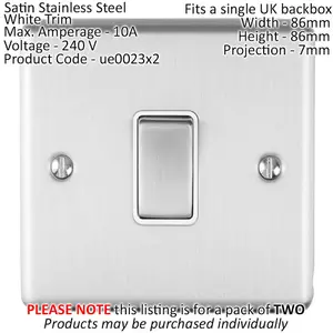 2 PACK 1 Gang Single INTERMEDIATE Light Switch SATIN STEEL & White 10A Rocker