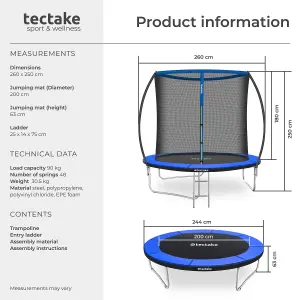 Trampoline Jumpy - tear resistant mat, safety net, padded edges, entry ladder - 244 cm