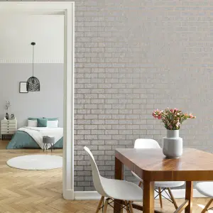 Superfresco Milan Grey Rose gold effect Brick Smooth Wallpaper