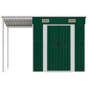 Broghin Garden Shed with Extended Roof Outdoor Tool Shed Storage Shed Steel Green