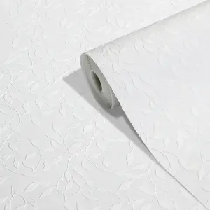 GoodHome Kerria White Leaves Textured Wallpaper