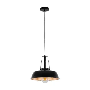 Luminosa Modern Hanging Pendant Black 1 Light  with Black, Gold Shade, E27