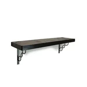 Solid Wood Handmade Rustical Shelf Black Ash 225mm 9 inch with Black Metal Bracket WPRP Length of 80cm