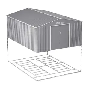 BillyOh Ranger Apex Metal Shed With Foundation Kit - 11x14 Light Grey