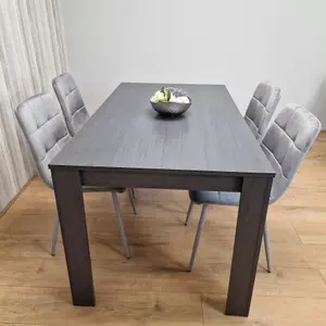 Dining Table and 4 Chairs  Black Dark Grey 4 Grey Velvet Chairs Wood Dining Set Furniture