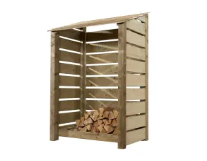 Slatted wooden log store W-119cm, H-180cm, D-88cm - natural (light green) finish