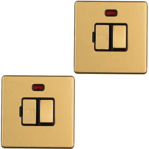 2 PACK 1 Gang 13A Switched Fuse Spur Neon SCREWLESS SATIN BRASS Mains Isolation