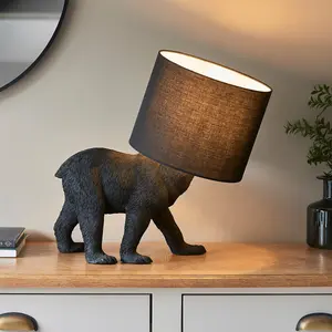 Luminosa Barack Bear Base & Shade Table Lamp Matt Black & Black Fabric