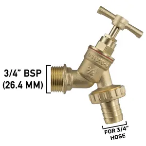 25mm mdpe compression backplate/wallplate with classic brass bib tap + hose barb+PTFE TAPE