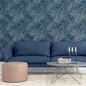 Modern Raffia Navy & Natural Wallpaper