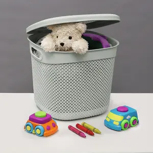 JVL Droplette Design Plastic Storage Basket, One Size, Lidded, Grey