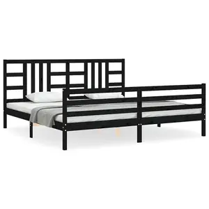 Berkfield Bed Frame with Headboard Black 200x200 cm Solid Wood