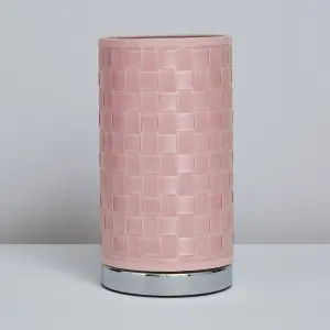 Inlight Hektor Cylinder Polished Pink Woven effect Table lamp