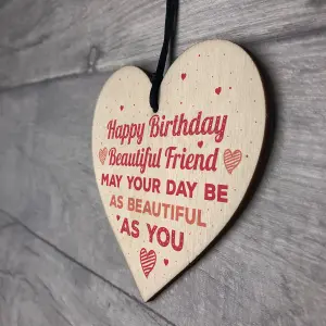 Red Ocean Handmade Happy Birthday Friendship Sign Best Friend Plaque Wooden Heart Keepsake Gift