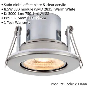 4 PACK Recessed Tiltable Ceiling Downlight - 8.5W Warm White LED Satin Nickel