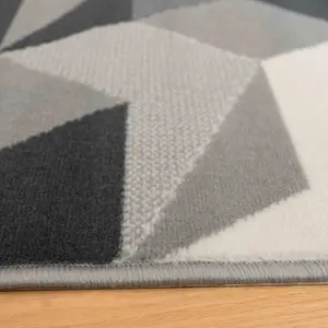 Silver Grey Diamond Geometric Living Room Rug 240x330cm