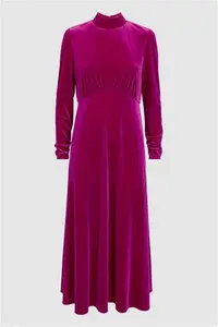 Florere Velvet Midi Dress, Bright Pink, Size: 16