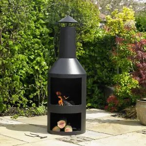 Metal Outdoor Log Burner with Integrated Log Storage