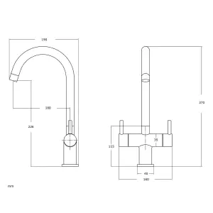 Liquida W03BG Monobloc Swan Neck Twin Lever Brushed Gold Kitchen Mixer Tap