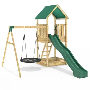 Rebo Modular Wooden Climbing Frame Adventure Playset - Swing Charnwood