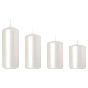 Set of 4 Pillar Candles, Set of 4 Votive Candles, Decorative Household Candles, Long Burning Time - Advent, Christmas (Pearl)