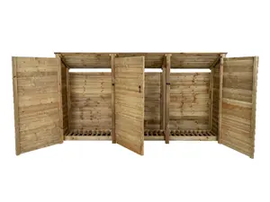 Wooden log store (roof sloping back) with door W-335cm, H-180cm, D-88cm - natural (light green) finish