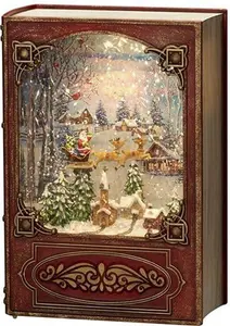 Konstsmide LED Snow Globe Christmas Book Santa In His Sleigh And Reindeers/Water Filled/Christmas Decorations Indoor Battery Lights/Timer/Battery