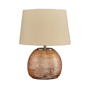 ValueLights Krista Metallic Copper Effect Ceramic Table Lamp with Cream Tapered Shade - Includes 4w LED Candle Bulb 3000K