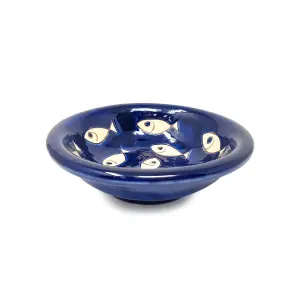 Signature Blue & White Fish Hand Painted Ceramic Set of 2 Tapas Bowls (Diam) 12cm