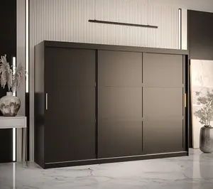 Ramiro I Contemporary 3 Sliding Door Wardrobe 9 Shelves 2 Rails Black Matt (H)2000mm (W)2500mm (D)620mm