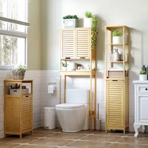 kleankin Bathroom Floor Cabinet Narrow Tallboy w/ 3 Shelves Cupboard Natural