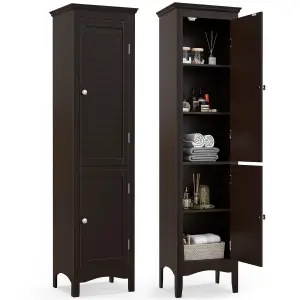 Costway 5-Tier Bathroom Tall Cabinet Slim Freestanding Storage Organizer Cupboard 2 Door