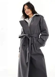 ASOS DESIGN Longline Trench Coat In Charcoal-Grey - Grey (Size: 18)