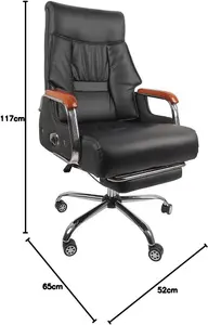 Alivio Executive Office Chair, 360 Degree Swivel Professional Chair with Foot Rest, Wooden Arm Rest, Adjustable Support - Black