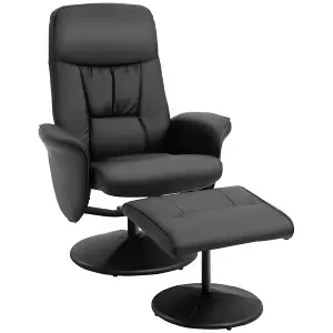 HOMCOM PU Leather Armchair and Footrest Swivel Recliner w/ Ottoman Black