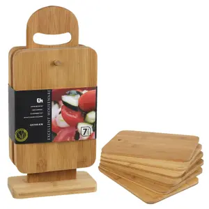 URBNLIVING 21cm Height 6pcs Bamboo Chopping Cutting Slicing Boards With Display Stand Fruit Vegetable