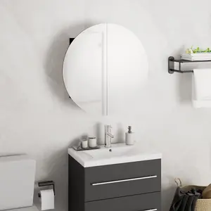 Berkfield Bathroom Cabinet with Round Mirror&LED Black 40x40x17.5 cm