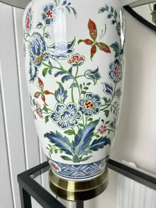 Floral Ceramic Table Lamp with Pleated Shade